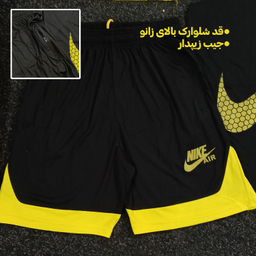ست تاپ و شلوارک و اسکارف ورزشی مردانه طرح نایک کد 1592 رنگ مشکی زرد
