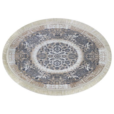 فرش بیضی طرح گلشن رنگ زمینه کرم