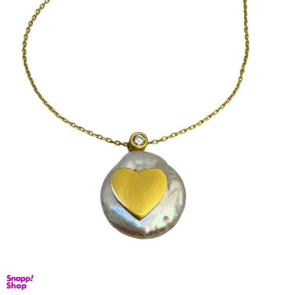 گردنبند نقره 925 عیار آبکاری طلا زنانه طرح صدف و قلب کد 4413 NCK