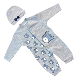 ست سرهمی و کلاه نوزادی مدل سگ نگهبان رنگ طوسی