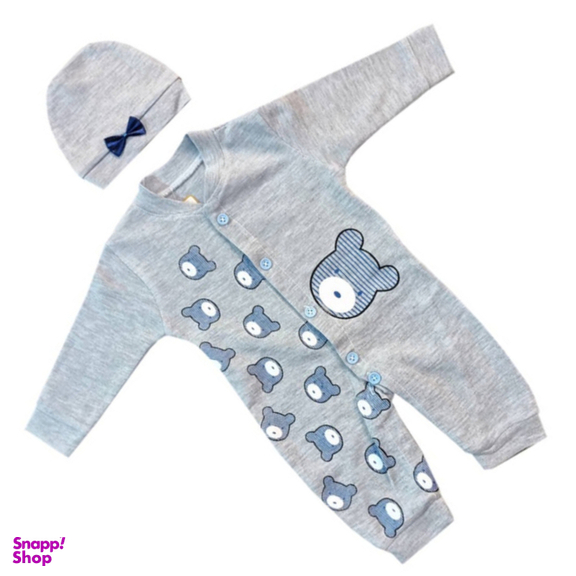 ست سرهمی و کلاه نوزادی مدل سگ نگهبان رنگ طوسی