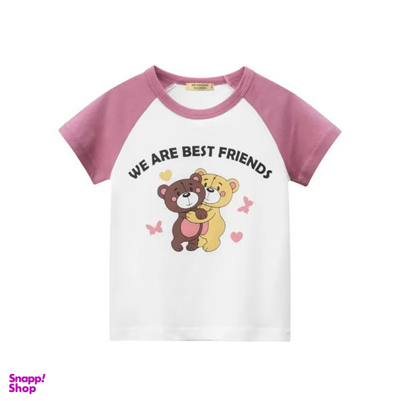 تی شرت آستین کوتاه دخترانه هومنیتی مدل WYKGTSHT9533-WHTPNK