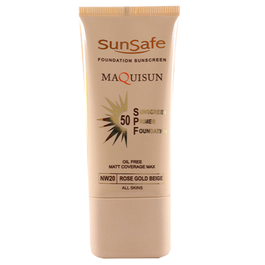 کرم ضدآفتاب سان سیف مدل کرم پودری و پایه آرایش پرایمری با SPF50 رنگ بژ رز گلد شماره NW20 حجم 40 میلی‌لیتر