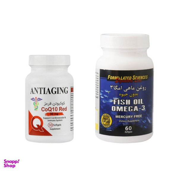 پک سافت ژل کوکیوتن قرمز آنتی ایجینگ بسته 30 عددی و کپسول امگا 3 بدون جیوه برند فرمولیتد ساینس بسته 60 عددی مجموعه 2 عددی