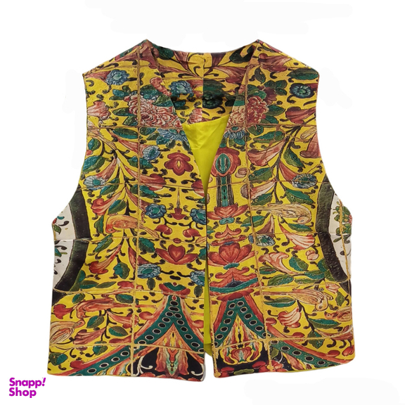 جلیقه رسمی زنانه طرح گل و مرغ زرد