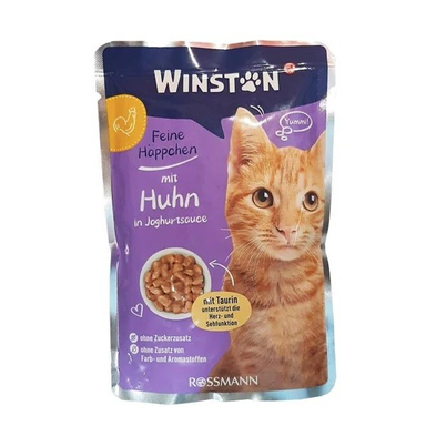 پوچ غذای تر گربه وینستون طعم جوجه در سس ماست وزن 100 گرم