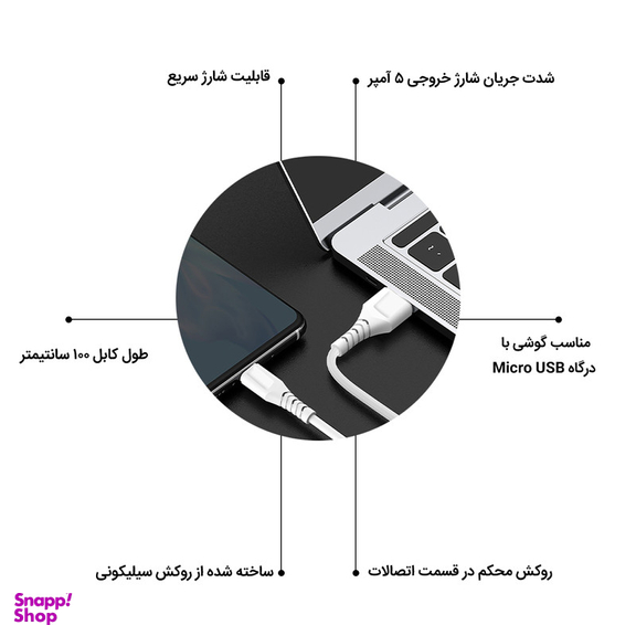 کابل تبدیل USB به MicroUSB پاواریال مدل DC-06M طول 1 متر