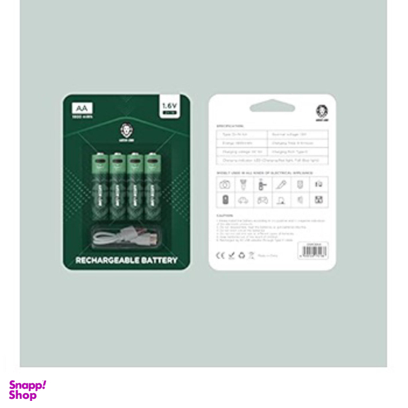 باتری قلمی قابل شارژ گرین لاین مدل AA 1.6V Alkaline Battery بسته ۴ عددی
