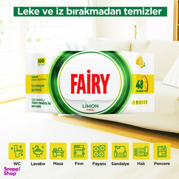 دستمال مرطوب فیری مدل روغن لیمو بسته 100 عددی