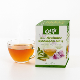 دمنوش چای سبز با علف لیمو و زعفران نوین بسته ۲۰ عددی