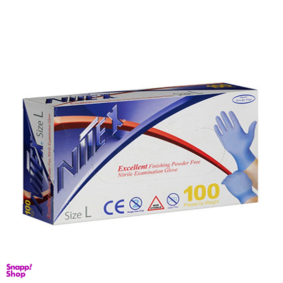 دستکش یک بار مصرف نیتریل مدل Nitex سایز L بسته 100 عددی