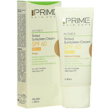کرم ضدآفتاب spf60 پریم مناسب پوست مختلط تا چرب رنگ بژ طبیعی حجم 40 میلی لیتر