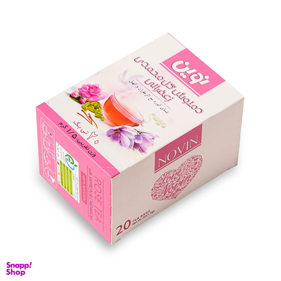 دمنوش گل محمدی زعفرانی نوین زعفران بسته 20 عددی