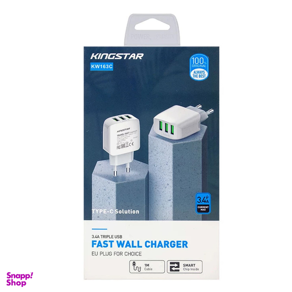 شارژر دیواری کینگ استار مدل KW163C توان 17 وات به همراه کابل USB-C