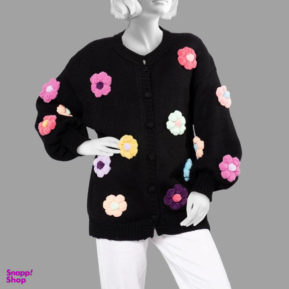 ژاکت زنانه گره استایل مدل بابونه کالرفول رنگ مشکی