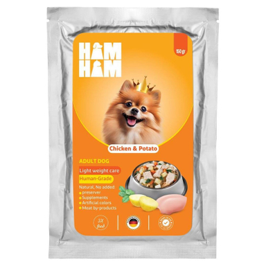 غذای تر ارگانیک سگ هام هام طعم مرغ و سیب زمینی وزن 150 گرم