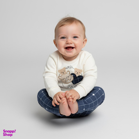 ست شویشرت و شلوار دخترانه فیورلا مدل خرس قلبی کد 24523