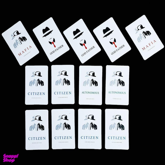 ماسک ایفای نقش مافیا مدل اشرافی بسته 12 عددی رنگ مشکی به همراه 30 کارت بازی
