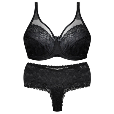 ست شورت و سوتین زنانه شاندرمن مدل فنردار گیپور گلدار کد 5080-2464-04 رنگ مشکی