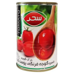 كنسرو گوجه پوست کنده در آب گوجه فرنگی سحر وزن 400 گرم