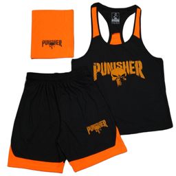 ست تاپ و شلوارک و اسکارف ورزشی مردانه کد 1604 رنگ مشکی نارنجی