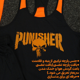 ست تاپ و شلوارک و اسکارف ورزشی مردانه کد 1604 رنگ مشکی نارنجی