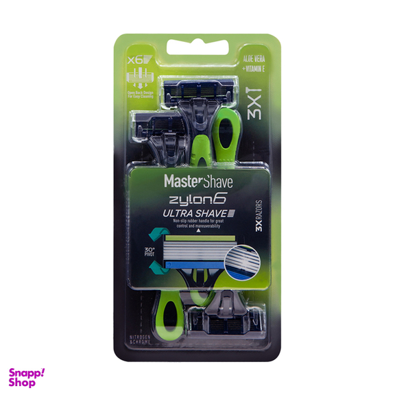 خود تراش مردانه شش لبه مستر شیو مدل Zylon 6 سری متحرک بسته 3 عددی