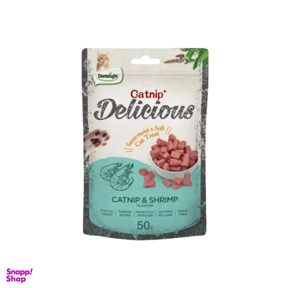 اسنک نیمه مرطوب گربه دنتالایت طعم میگو و کت نیپ وزن 50 گرم