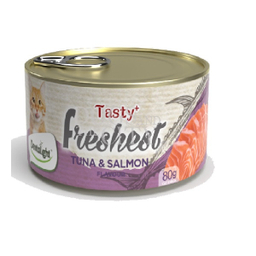 کنسرو غذای گربه دنتالایت مدل TUNA SALMON وزن 80 گرم بسته 6 عددی