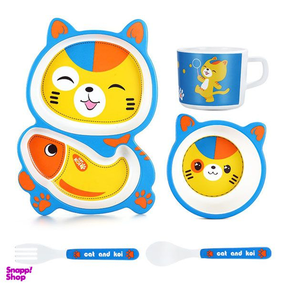 ظرف غذای کودک بامبو طرح گربه مجموعه ۳ عددی
