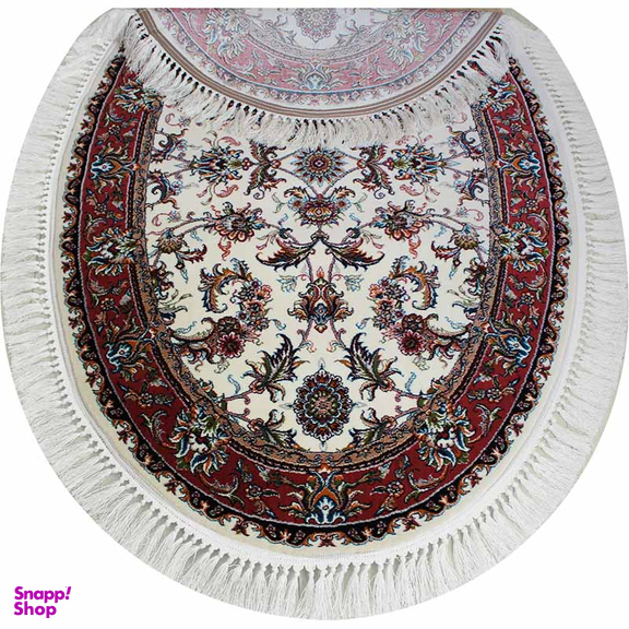 فرش ماشینی مدل بیضی طرح صبا رنگ کرم