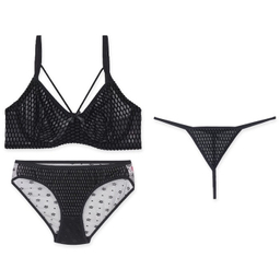 ست دو شورت و سوتین هارنس دار ژوبین طرح لونه زنبوری رنگ مشکی