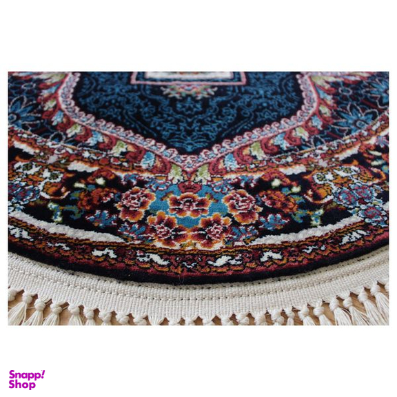 فرش ماشینی مدل بیضی طرح ناردون زمینه سرمه ای