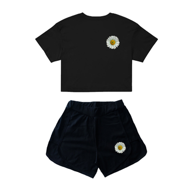 ست نیم تنه و شورتک زنانه طرح بابونه کد 1KS رنگ مشکی