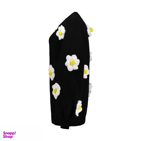ژاکت زنانه گره استایل مدل بابونه رنگ مشکی
