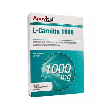 قرص آپوویتال مدل ال کارنیتین 1000 میلی گرم بسته 30 عددی