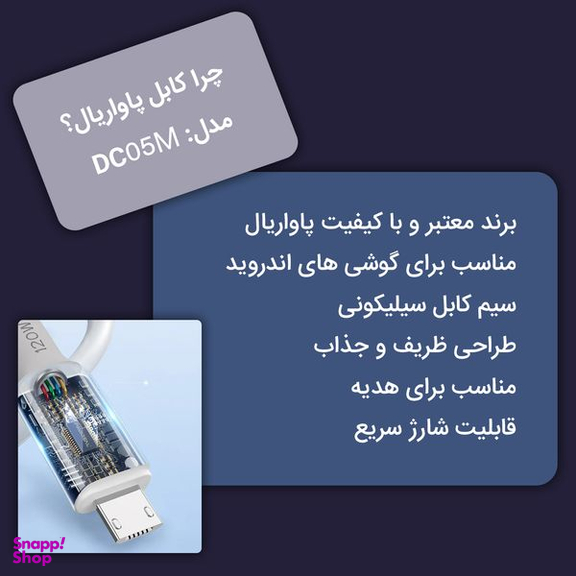 کابل تبدیل USB به MicroUSB پاواریال مدل DC05M طول 1 متر