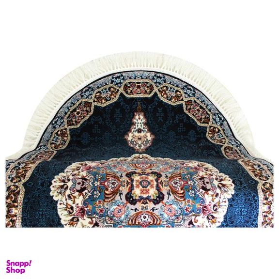 فرش ماشینی مدل بیضی طرح هالیدی زمینه سرمه ای