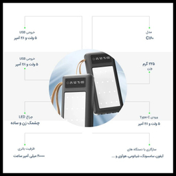 پاوربانک پی زد ایکس مدل C160 ظرفیت 20000 میلی آمپر ساعت