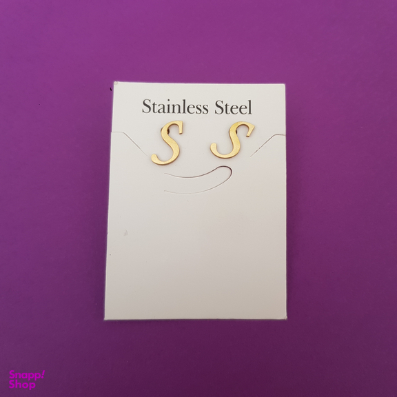 گوشواره زنانه طرح حرف S رنگ طلایی