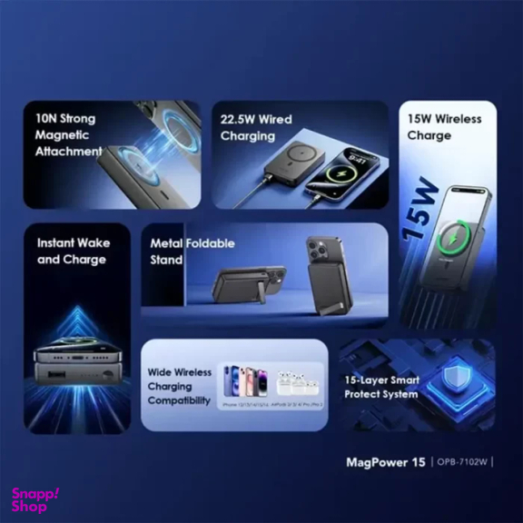 پاوربانک مغناطیسی اورایمو مدل MagPower 15 ظرفیت 10000 میلی آمپر ساعت