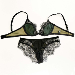 ست شورت و سوتین زنانه نوشه پوش مدل فنردار توری کد 85003 رنگ سبز زیتونی