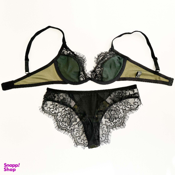 ست شورت و سوتین زنانه نوشه پوش مدل فنردار توری کد 85003 رنگ سبز زیتونی