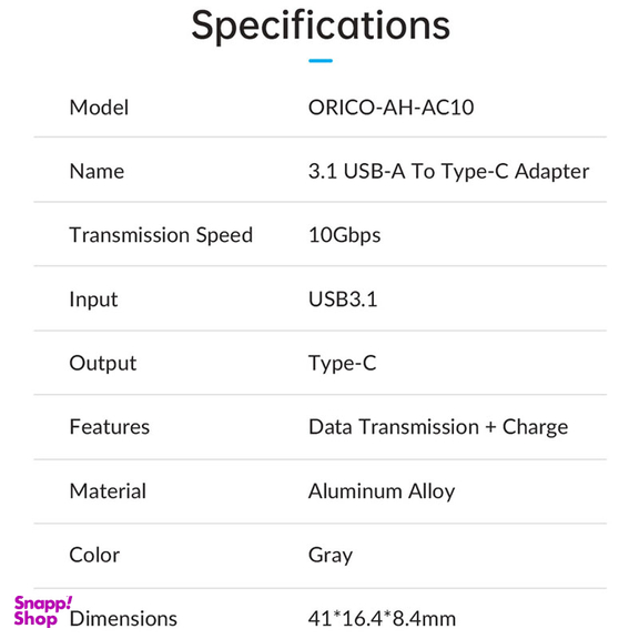 مبدل USB 3.1 به Type-C اوریکو مدل AH-AC10 Female Adapter