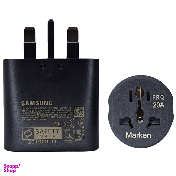 شارژر موبایل 25 وات سامسونگ مدل Ta800 سریال R37T63PFG59DKB به همراه مبدل برق 20 آمپر مارکن