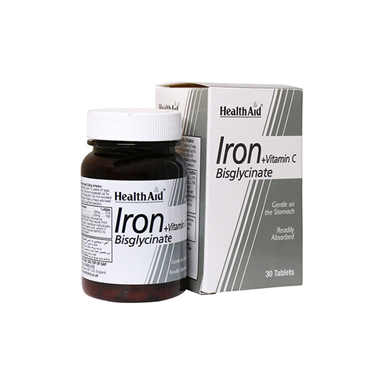قرص آهسته رهش آهن بیس گلیسینات+ویتامین ث هلث اید بسته 30 عددی