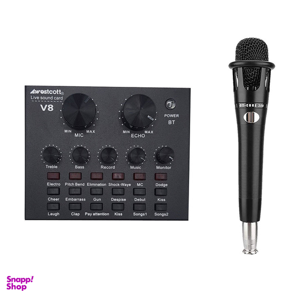کارت صدا استودیو وسکات مدل v8 به همراه میکروفون کاندنسر و پایه