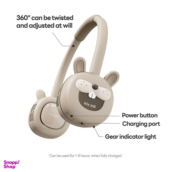 پنکه گردنی زوی زویی مدل Bunny کد F18 ظرفیت 1800 میلی آمپر ساعت