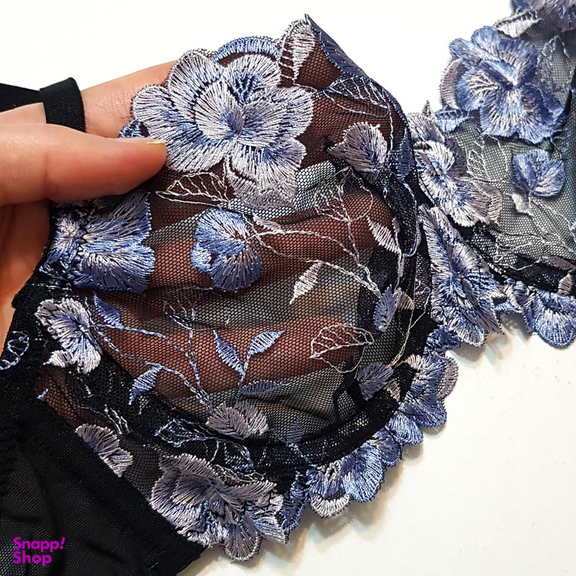 ست شورت و سوتین زنانه برتا مدل فنردار گل آبی کد 5100-2420-BT رنگ مشکی