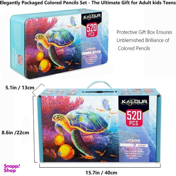 مداد رنگی 520 رنگ جعبه فلزی کالور طرح لاکپشت کد K520